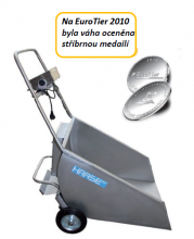Transportní vozík na telata s integrovaným kolébkovým nosníkem pro stanovení porodní hmotnosti novorozených telat a jejich převoz.